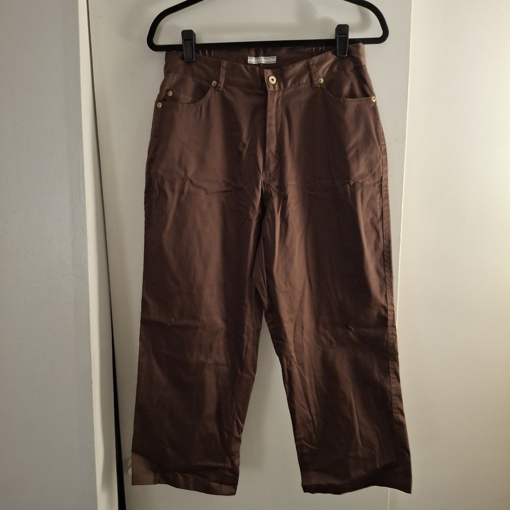 ELCC Women's Brown Wide-Leg Pants with Gold Accents